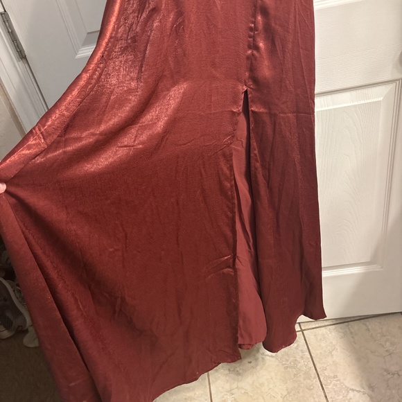 Lulus Constantine Burgundy Satin Maxi Dress Red - Size S - Picture 4 of 6